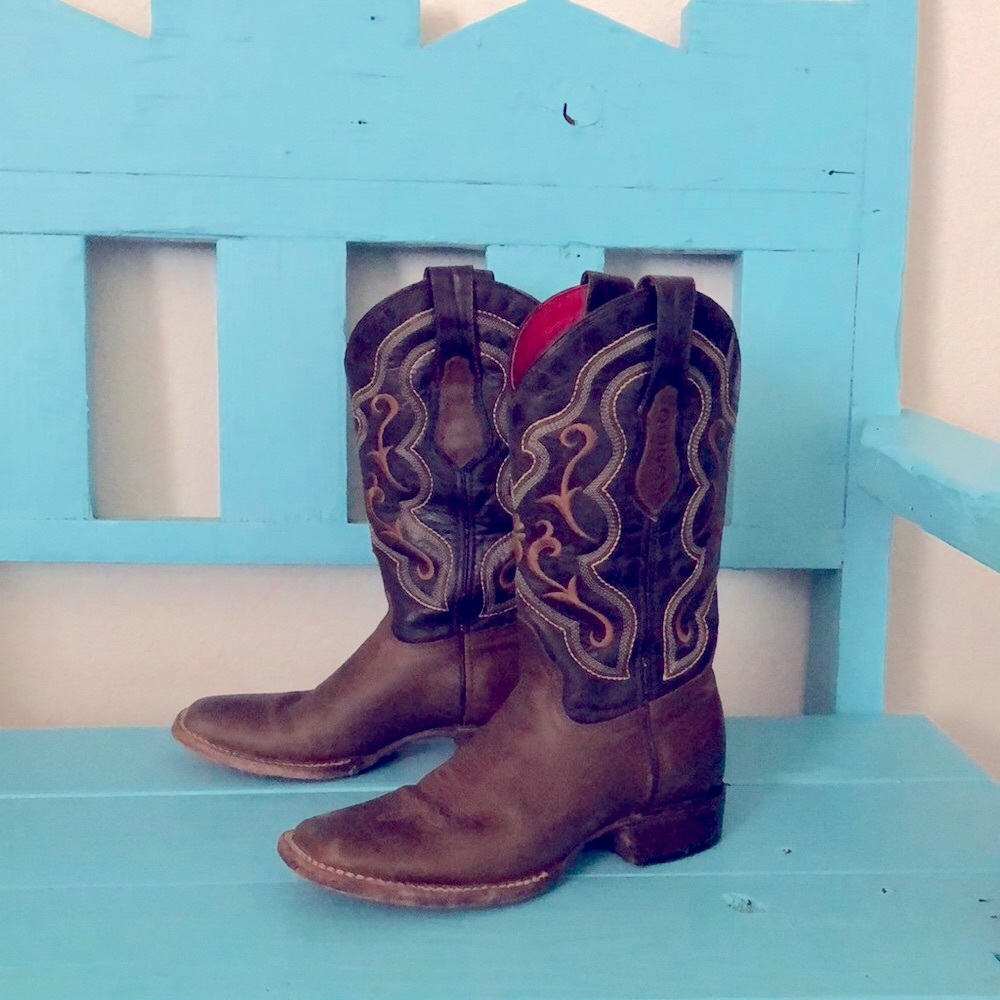 Quincy Leather embroidered square toe Western Cowgirl roper boots size 7 fit 7.5